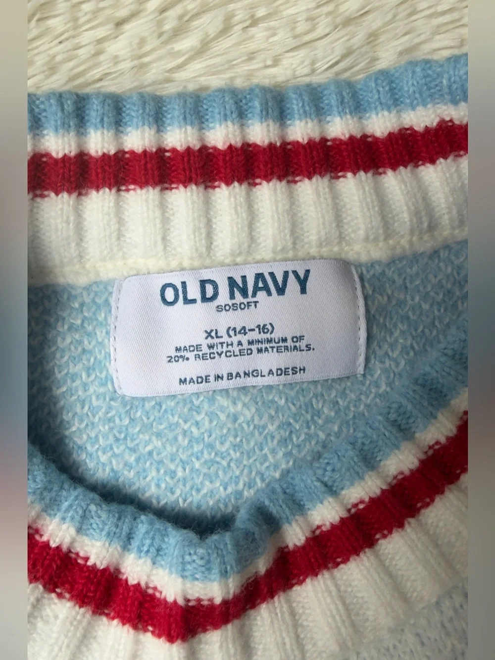 Old Navy White & Light Blue 'Ski Ya Later' Kids Sweater with Red Trim